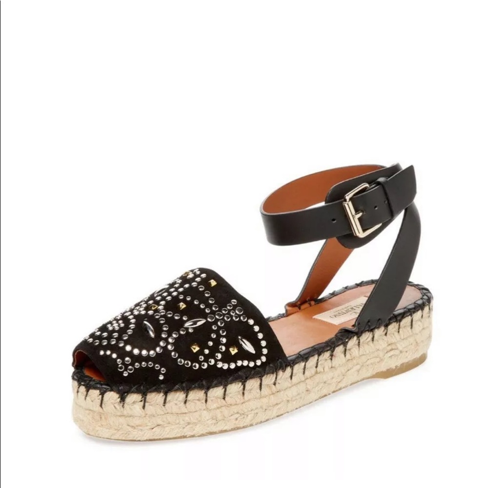 New Valentino Studded Butterfly Suede Espadrille